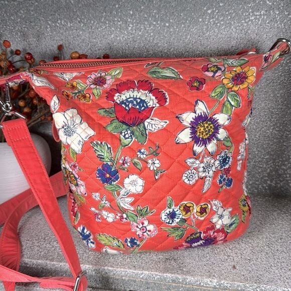 Vera Bradley Carson Mini Hobo Crossbody Shoulder Bag in Retired Coral Floral - Picture 1 of 10